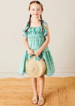 BOY Pepa London Adelaide Floral Detail Raffia Bag in Green