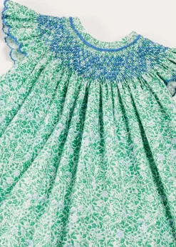 Pepa London Adelaide Floral Hand Smocked Sleeveless Dress With Bloomers in Green (3mths-3yrs)
