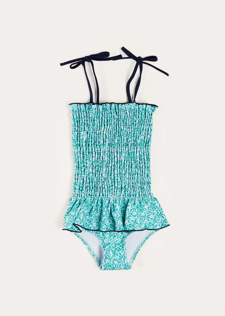 Pepa London Adelaide Floral Smock Detail Swimsuit in Green (2-10yrs)