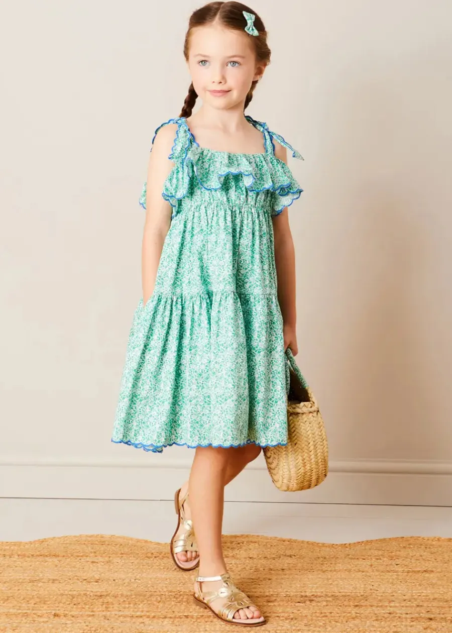 Pepa London Adelaide Floral Tiered Tie Strap Dress in Green (4-12yrs)