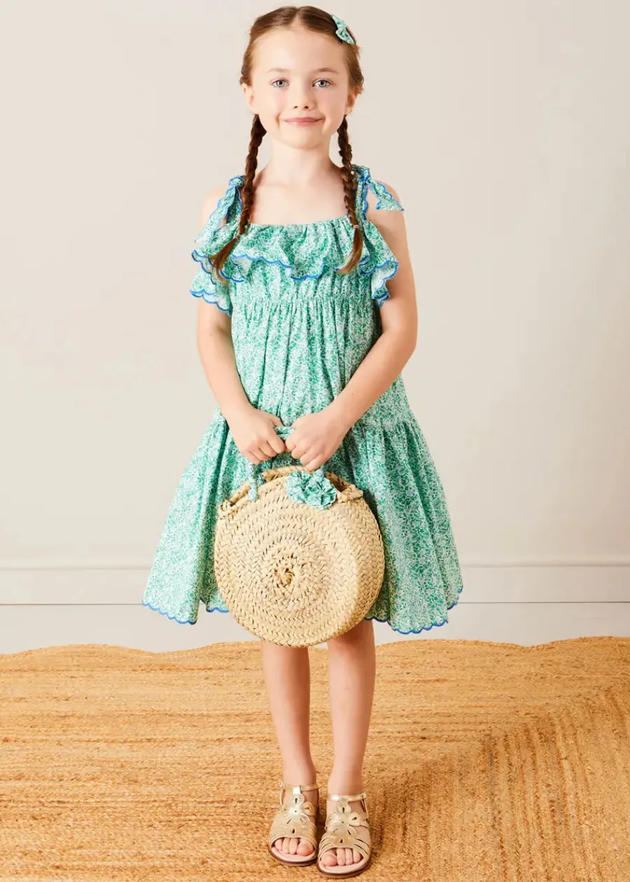 Pepa London Adelaide Floral Tiered Tie Strap Dress in Green (4-12yrs)