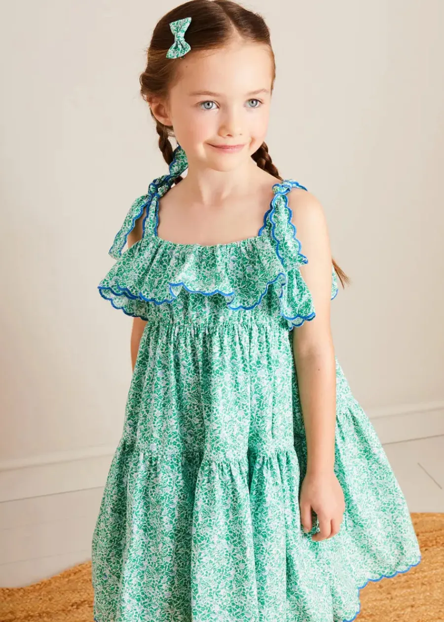 Pepa London Adelaide Floral Tiered Tie Strap Dress in Green (4-12yrs)