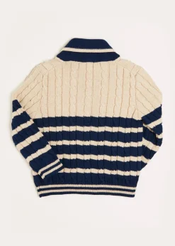 BOY Pepa London Anchor Motif Striped Cable Knit Cardigan in Navy (2-10yrs)