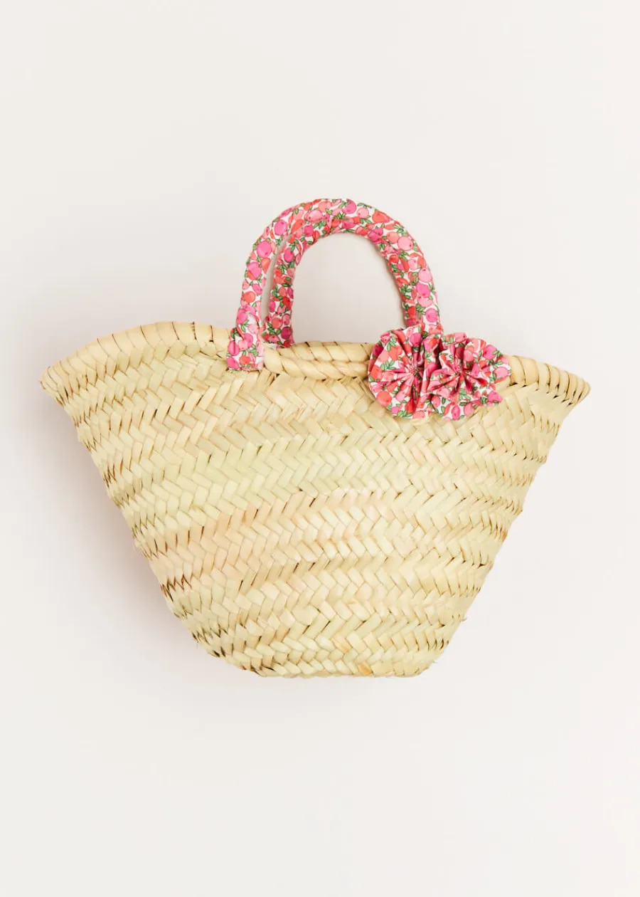 BOY Pepa London Annie Floral Print Bow Detail Straw Bag in Pink (S-M)