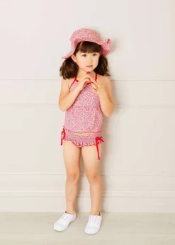 Pepa London Annie Floral Print Bow Detail Two Piece Swimsuit in Pink (12mths-6yrs)