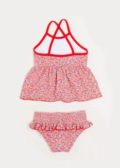 Pepa London Annie Floral Print Bow Detail Two Piece Swimsuit in Pink (12mths-6yrs)