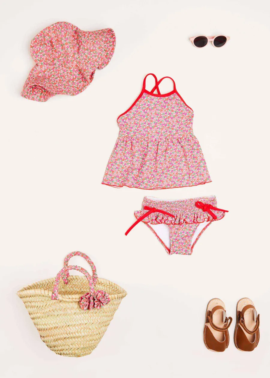 Pepa London Annie Floral Print Bow Detail Two Piece Swimsuit in Pink (12mths-6yrs)