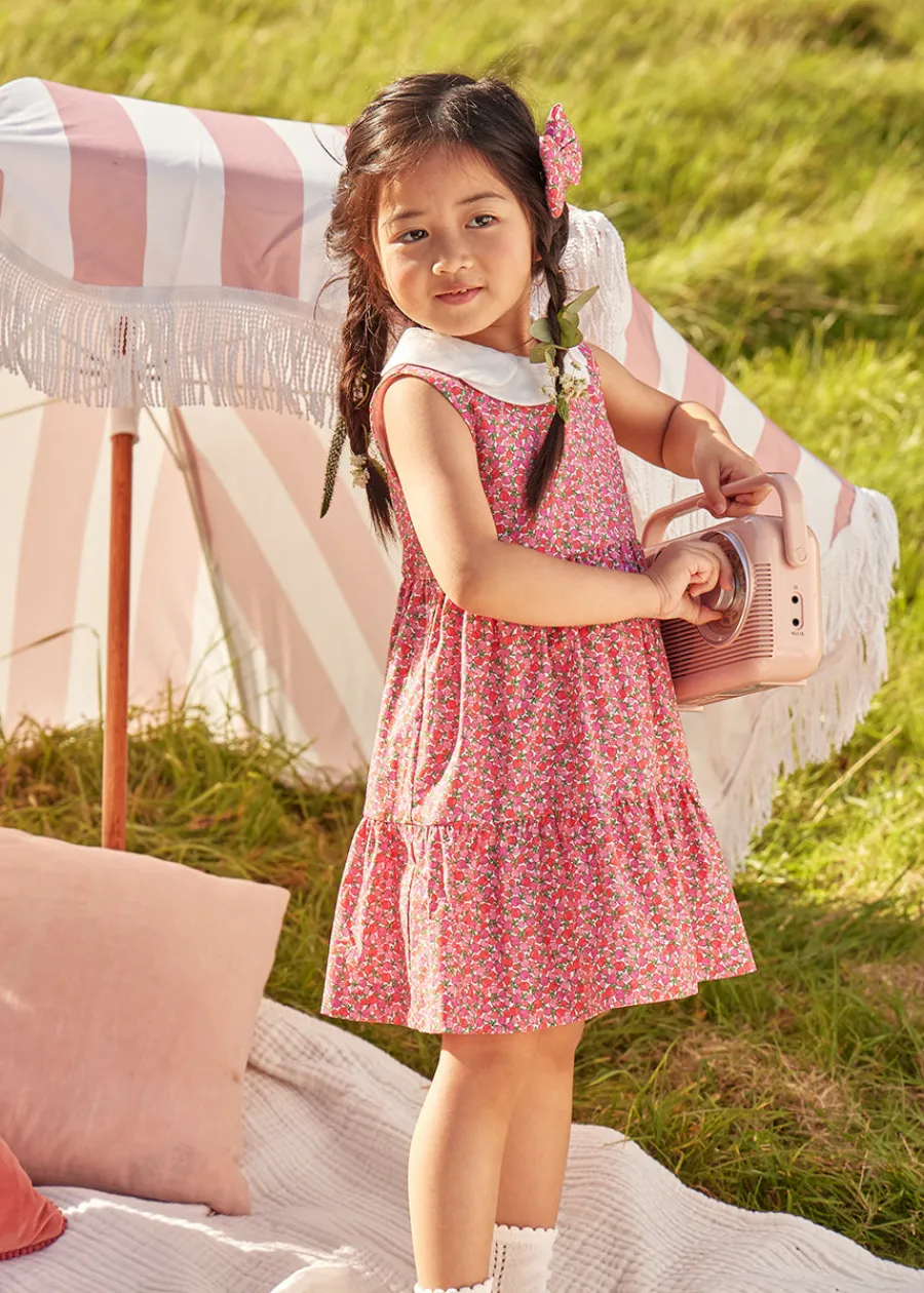 Pepa London Annie Floral Print Scalloped Collar Sleeveless Dress in Coral (4-10yrs)