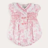 Pepa London Audrey Hand Smocked Double Breasted Short Sleeve Romper in Pink (6mths-2yrs)