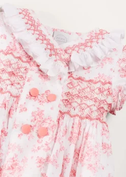 Pepa London Audrey Hand Smocked Double Breasted Short Sleeve Romper in Pink (6mths-2yrs)