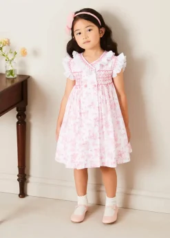 Pepa London Audrey Toile Hand Smocked Double Breasted Sleeveless Dress in Pink (12mths-10yrs)