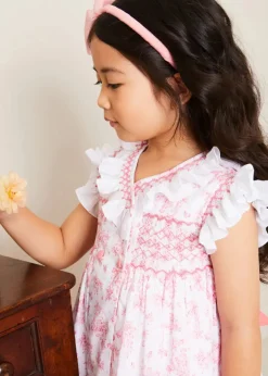 Pepa London Audrey Toile Hand Smocked Double Breasted Sleeveless Dress in Pink (12mths-10yrs)