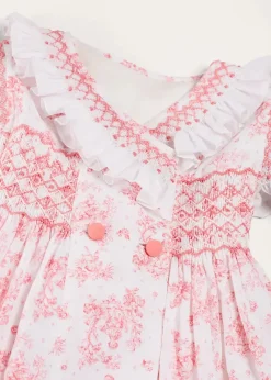 Pepa London Audrey Toile Hand Smocked Double Breasted Sleeveless Dress in Pink (12mths-10yrs)