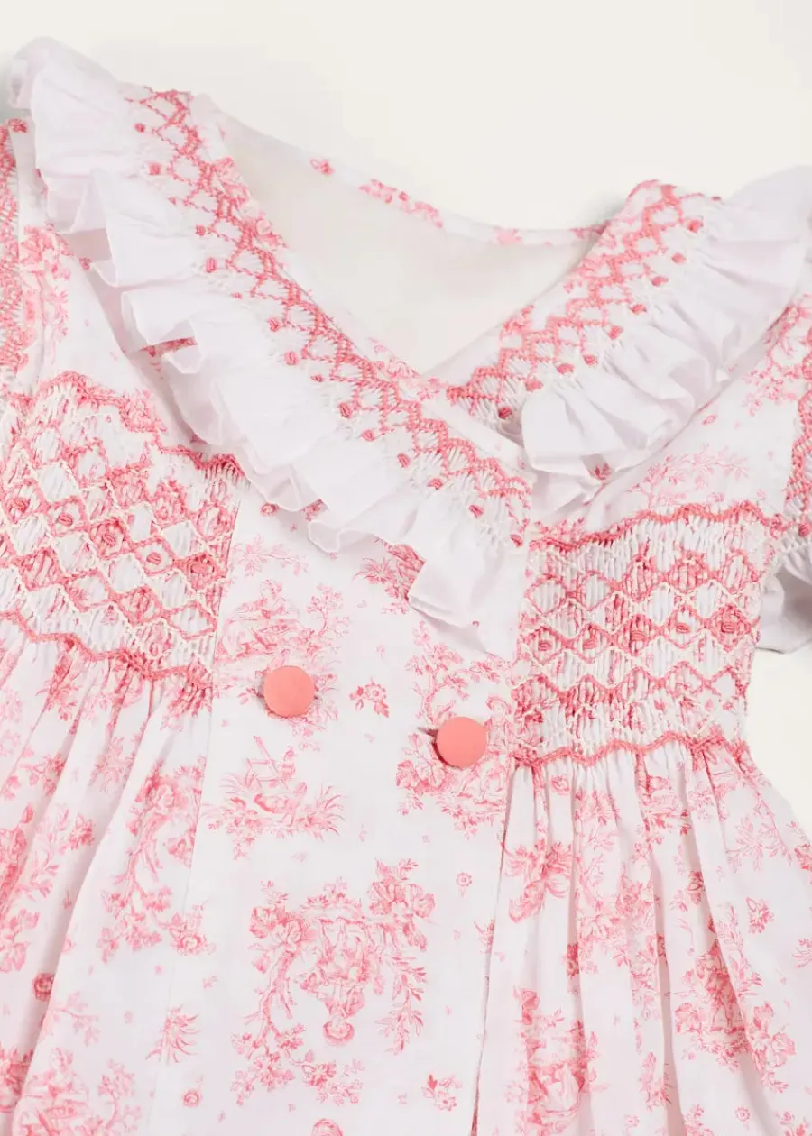 Pepa London Audrey Toile Hand Smocked Double Breasted Sleeveless Dress in Pink (12mths-10yrs)