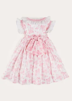 Pepa London Audrey Toile Hand Smocked Double Breasted Sleeveless Dress in Pink (12mths-10yrs)
