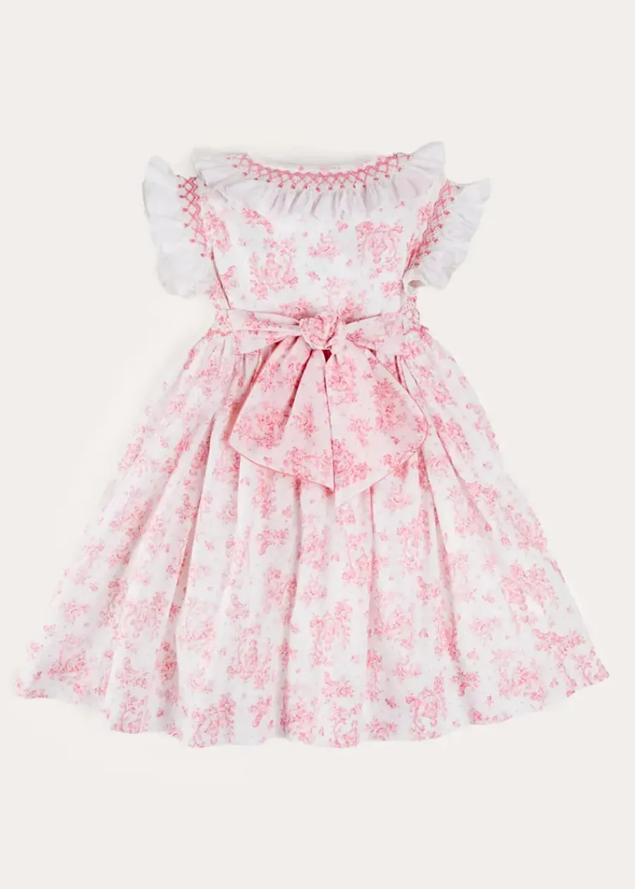 Pepa London Audrey Toile Hand Smocked Double Breasted Sleeveless Dress in Pink (12mths-10yrs)