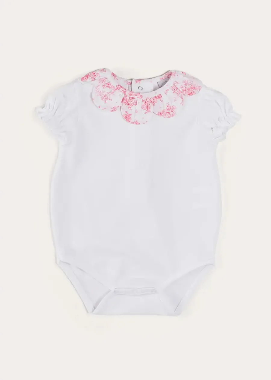 Pepa London Audrey Toile Scallop Collar Short Sleeve Bodysuit in Pink (1mth-2yrs)