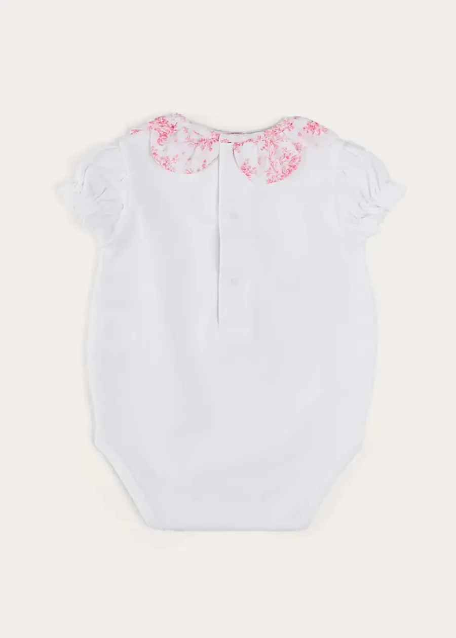 Pepa London Audrey Toile Scallop Collar Short Sleeve Bodysuit in Pink (1mth-2yrs)