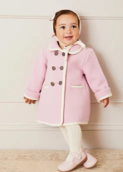 Pepa London Austrian Double Breasted White Trim Baby Coat in Baby Pink (6mths-4yrs)