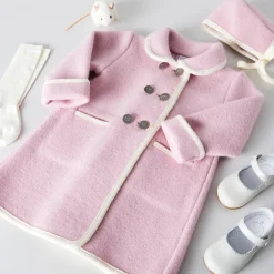 Pepa London Austrian Double Breasted White Trim Baby Coat in Baby Pink (6mths-4yrs)