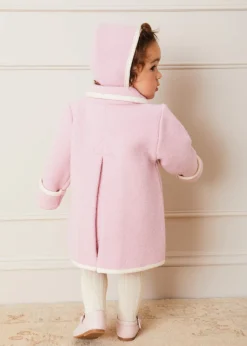 Pepa London Austrian Double Breasted White Trim Baby Coat in Baby Pink (6mths-4yrs)