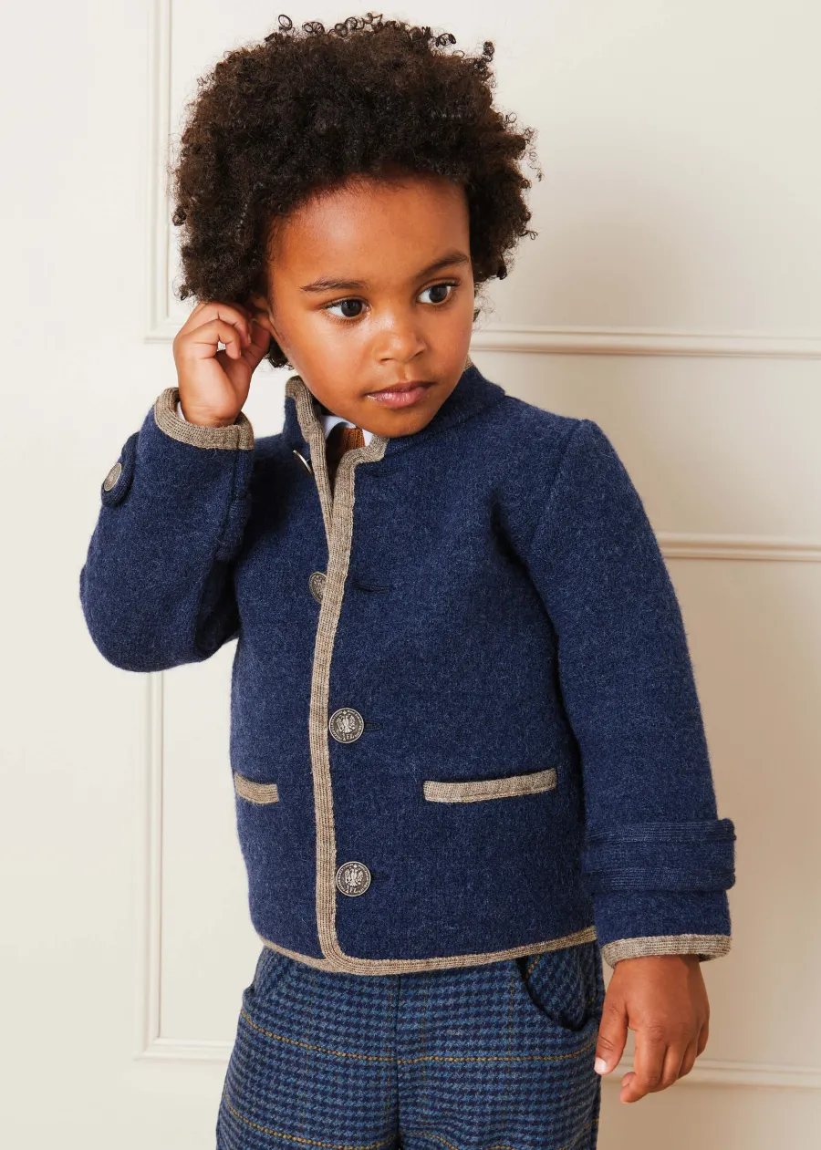 BOY Pepa London Austrian Single Breasted Contrast Trim Jacket in Blue (18mths-10yrs)