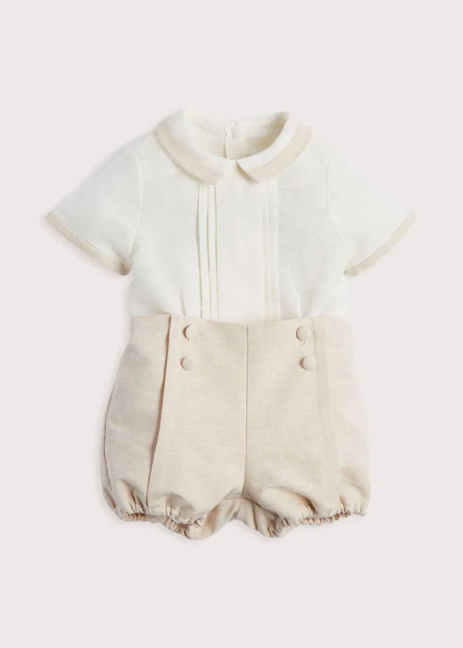 BOY Pepa London Baby Boy Celebration Beige Bloomers and Linen Shirt Set (12mths-3yrs)