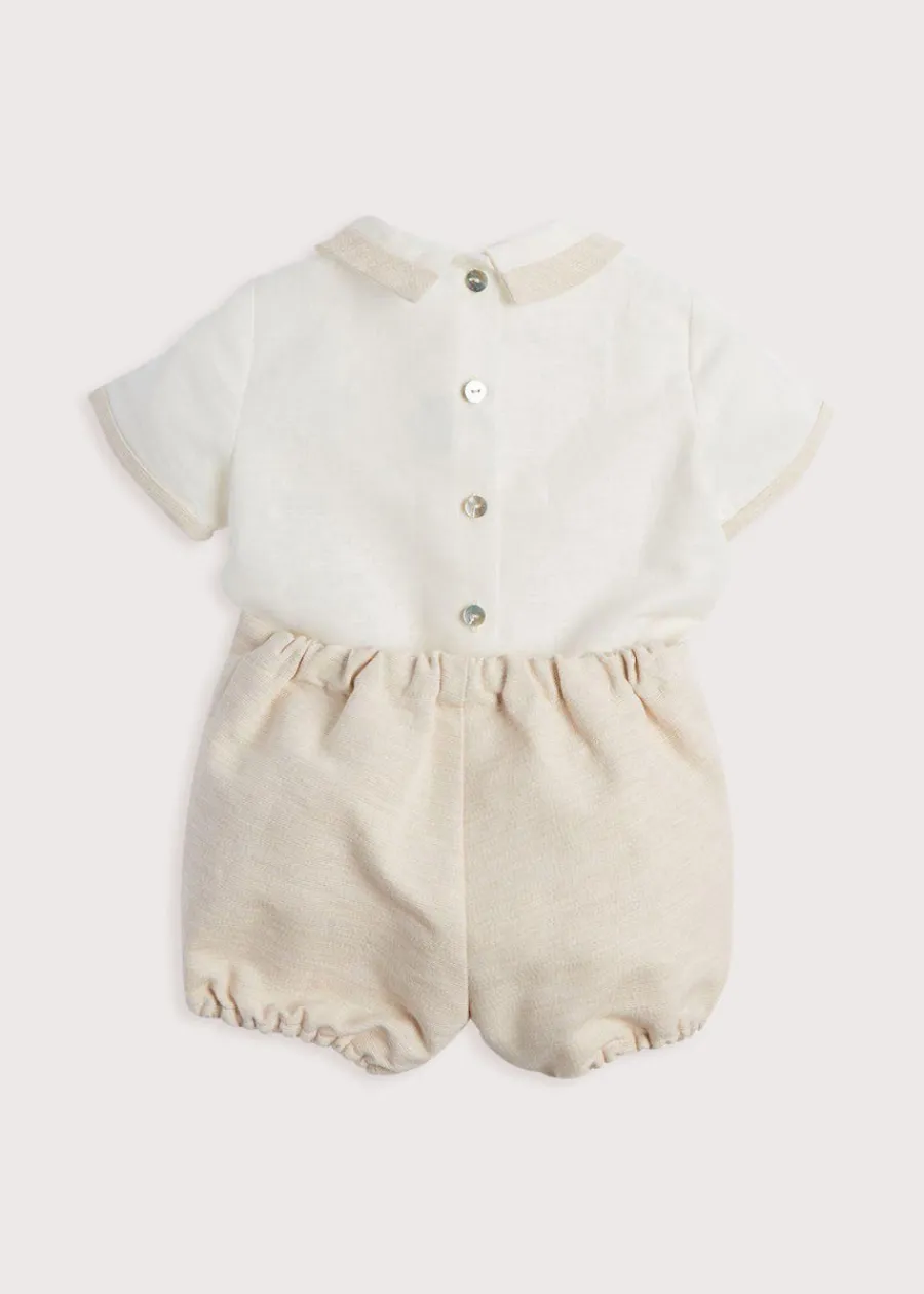 BOY Pepa London Baby Boy Celebration Beige Bloomers and Linen Shirt Set (12mths-3yrs)