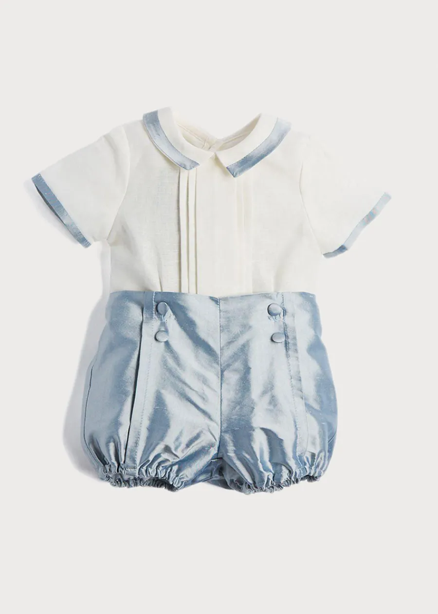 BOY Pepa London Baby Boy Celebration Blue Silk Bloomers and Linen Shirt Set (12mths-4yrs)