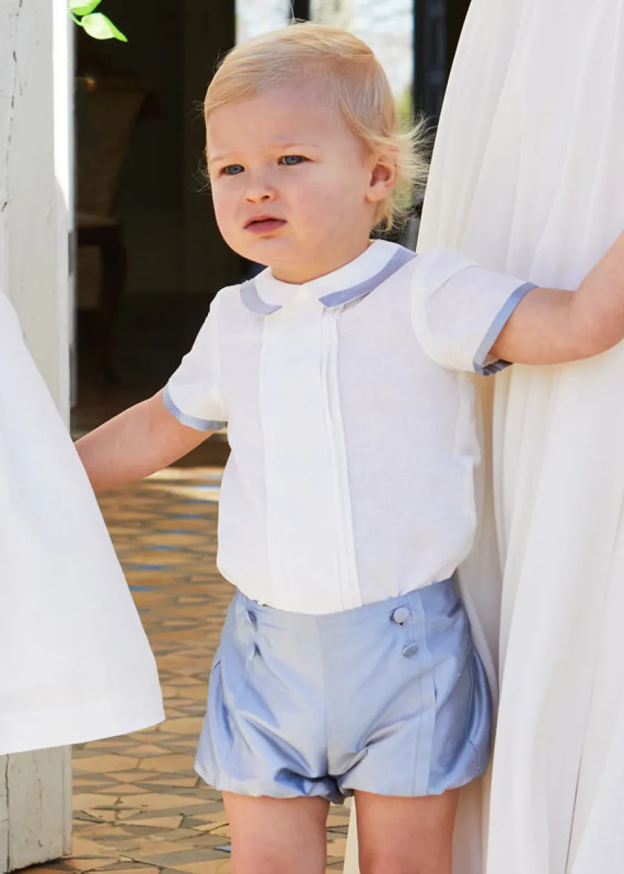 BOY Pepa London Baby Boy Celebration Blue Silk Bloomers and Linen Shirt Set (12mths-4yrs)