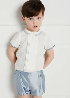 BOY Pepa London Baby Boy Celebration Blue Silk Bloomers and Linen Shirt Set (12mths-4yrs)
