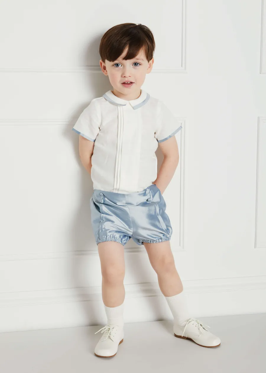 BOY Pepa London Baby Boy Celebration Blue Silk Bloomers and Linen Shirt Set (12mths-4yrs)