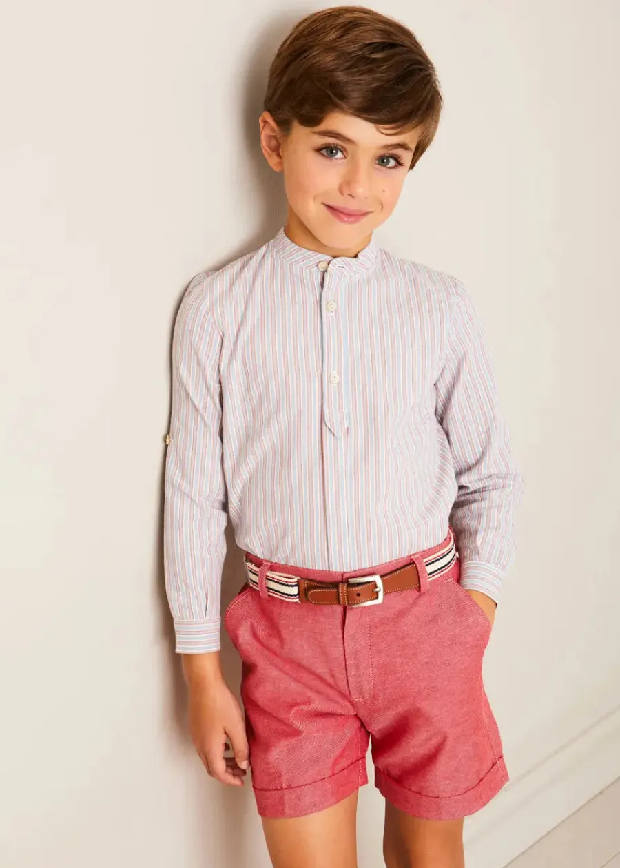 BOY Pepa London Beaufort Striped Mao Collar Long Sleeve Shirt in Blue (18mths-10yrs)
