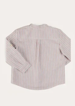 BOY Pepa London Beaufort Striped Mao Collar Long Sleeve Shirt in Blue (18mths-10yrs)