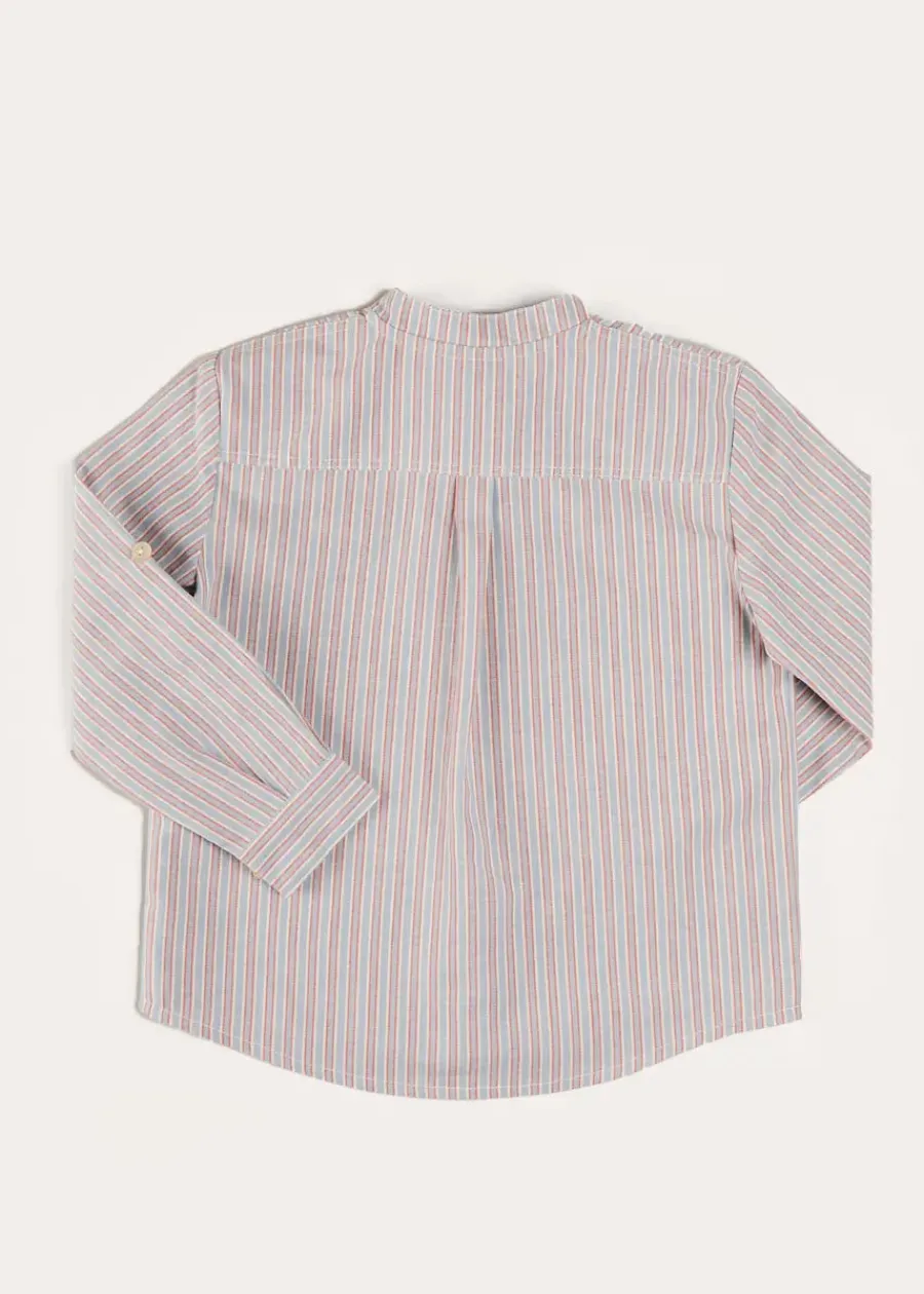 BOY Pepa London Beaufort Striped Mao Collar Long Sleeve Shirt in Blue (18mths-10yrs)
