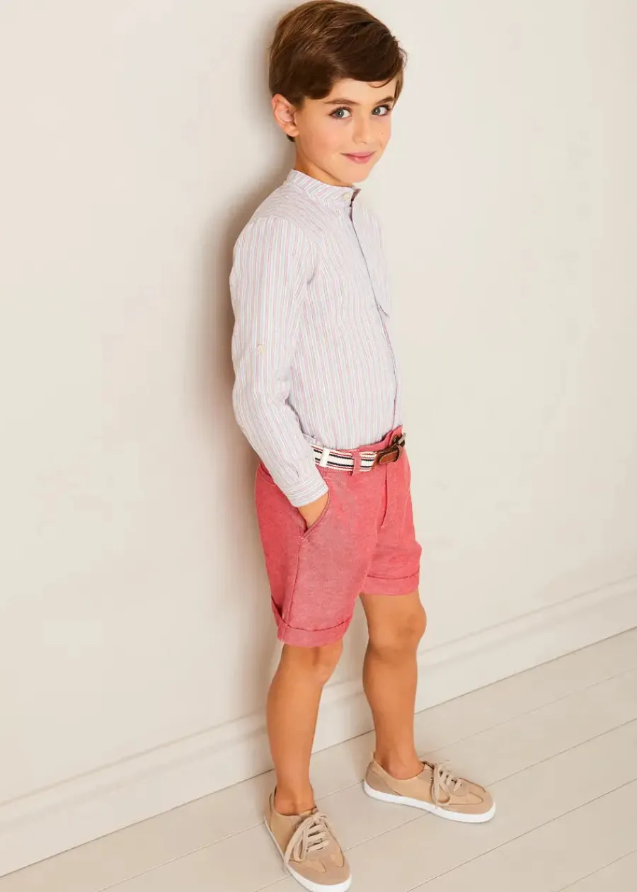 BOY Pepa London Beaufort Striped Mao Collar Long Sleeve Shirt in Blue (18mths-10yrs)