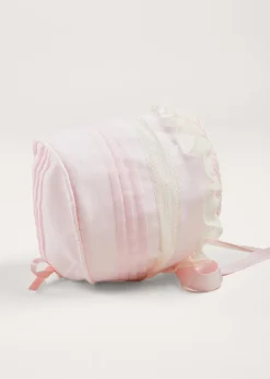 Pepa London Bespoke Organic Cotton Christening Dress and Bonnet in Light Pink