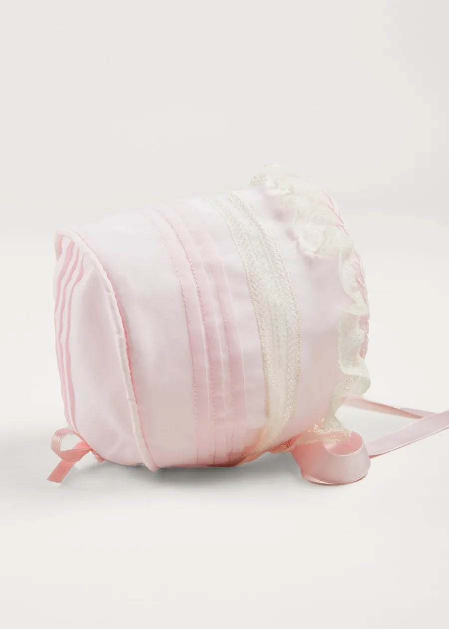 Pepa London Bespoke Organic Cotton Christening Dress and Bonnet in Light Pink