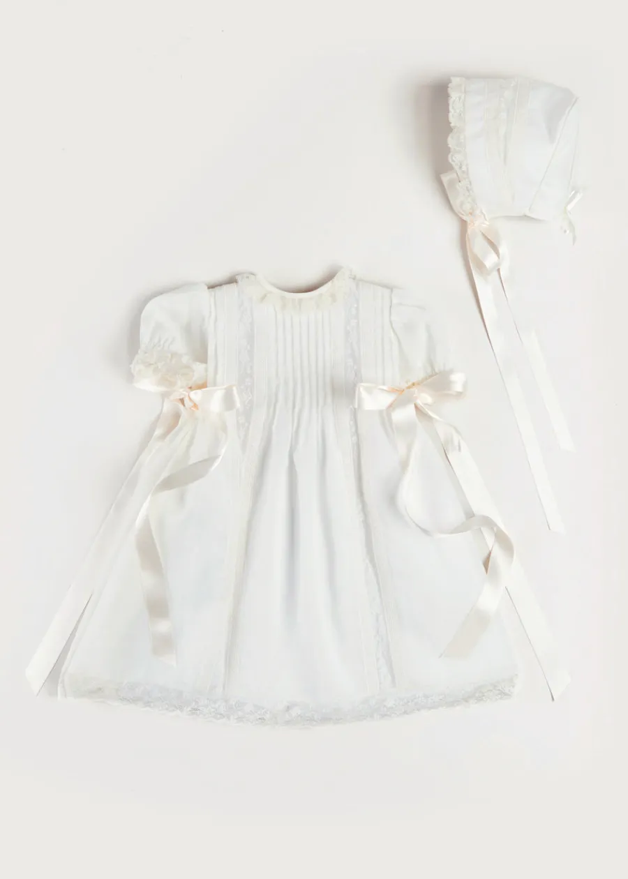 Pepa London Bespoke Organic Cotton Dress With Shoulder Ribbons and Bonnet