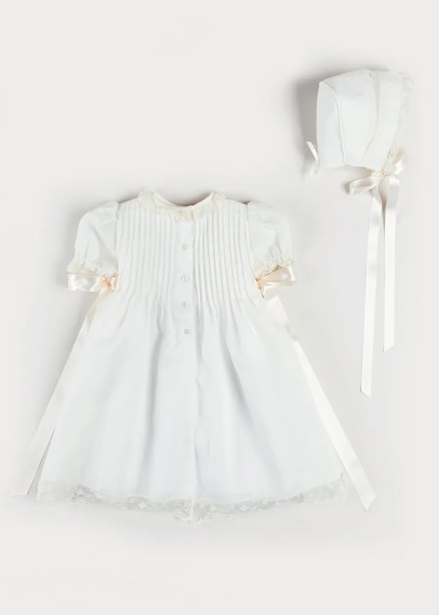 Pepa London Bespoke Organic Cotton Dress With Shoulder Ribbons and Bonnet