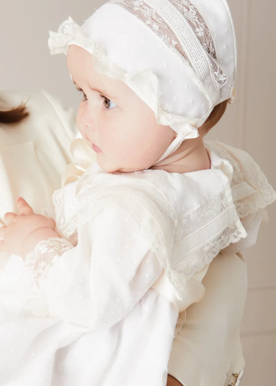 Pepa London Bespoke Traditional Christening Gown with Front Satin Sash and Bonnet