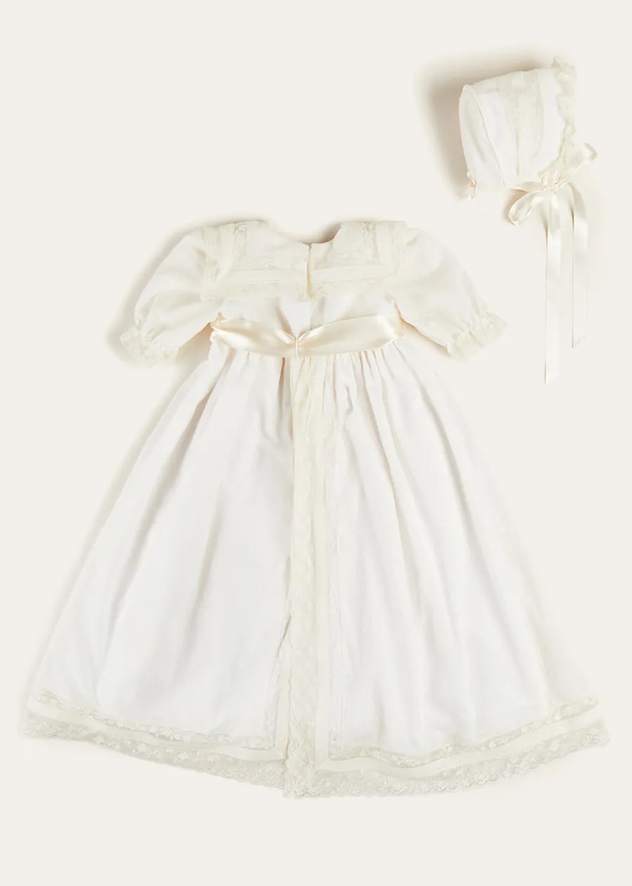 Pepa London Bespoke Traditional Christening Gown with Front Satin Sash and Bonnet