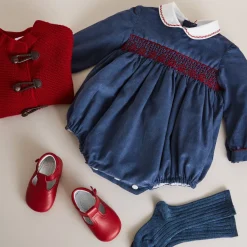 BOY Pepa London Blue Hand Smocked Corduroy Romper