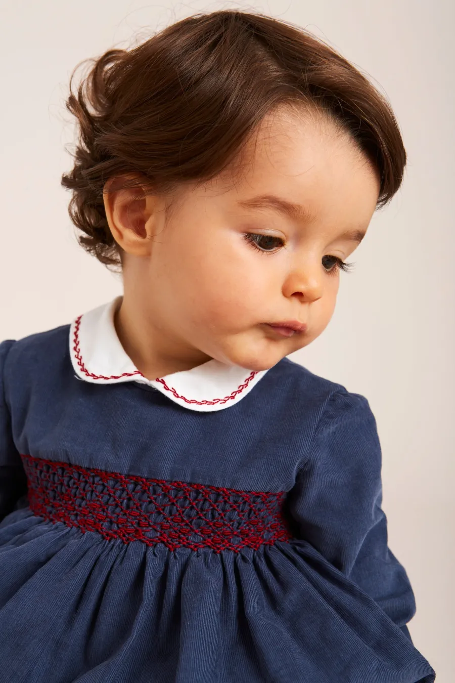 BOY Pepa London Blue Hand Smocked Corduroy Romper