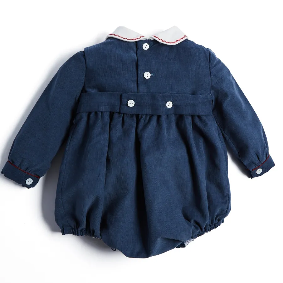 BOY Pepa London Blue Hand Smocked Corduroy Romper