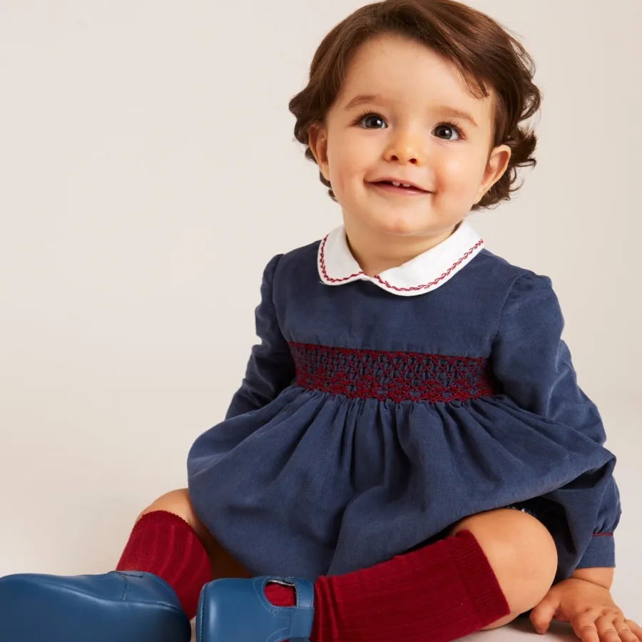 BOY Pepa London Blue Hand Smocked Corduroy Romper