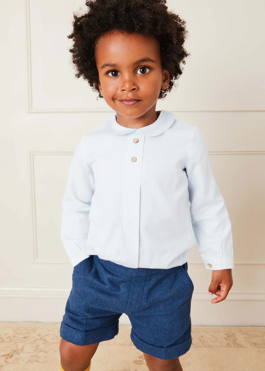 BOY Pepa London Blue Peter Pan Collar Shirt With Front Pleat (12mths-3yrs)