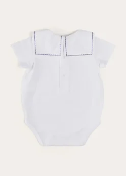 Pepa London Boat Embroidery Statement Collar Short Sleeve Bodysuit in White (3mths-2yrs)