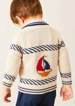 BOY Pepa London Boat Motif Shawl Neck Nautical Cardigan in Beige (2-10yrs)