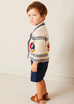 BOY Pepa London Boat Motif Shawl Neck Nautical Cardigan in Beige (2-10yrs)